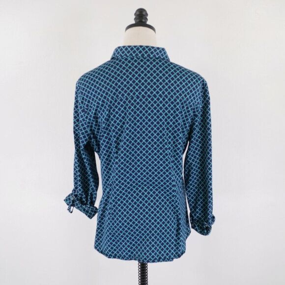New York & Company 7th Avenue‎ Collared Button Front Shirt Top Large Blue Teal - Picture 8 of 12
